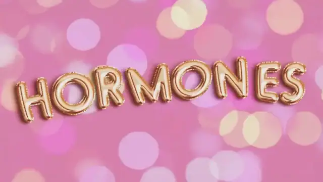 The word 'hormones' displayed prominently on a soft pink background.