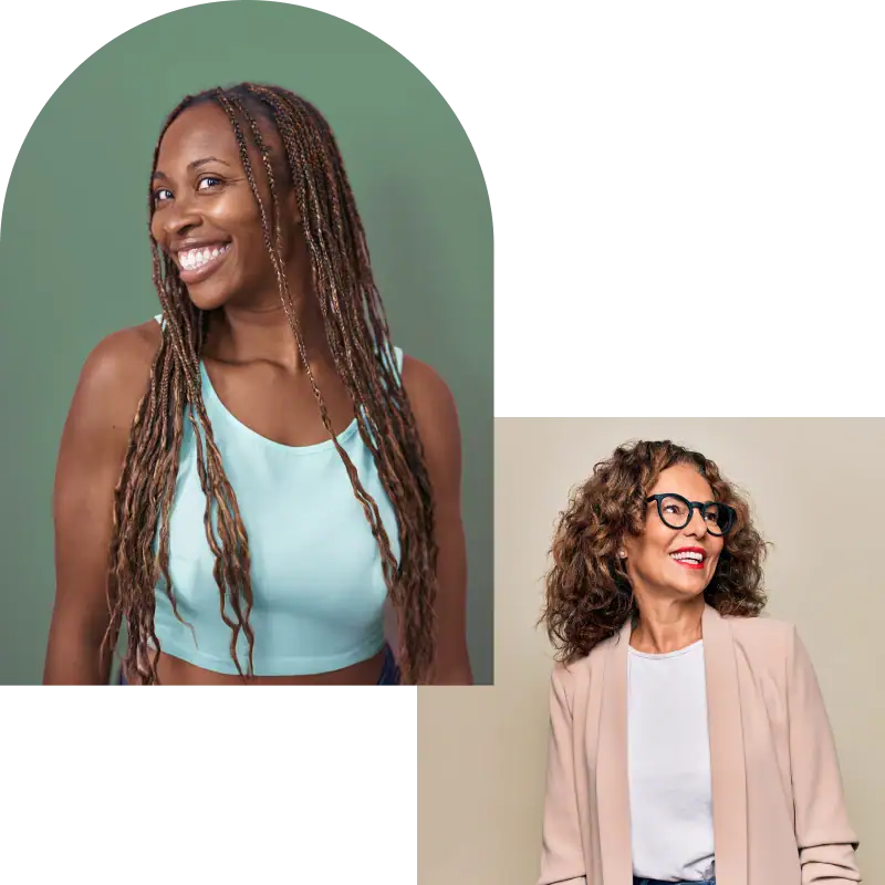 A wellness-themed graphic featuring two smiling women of different ages and backgrounds.
