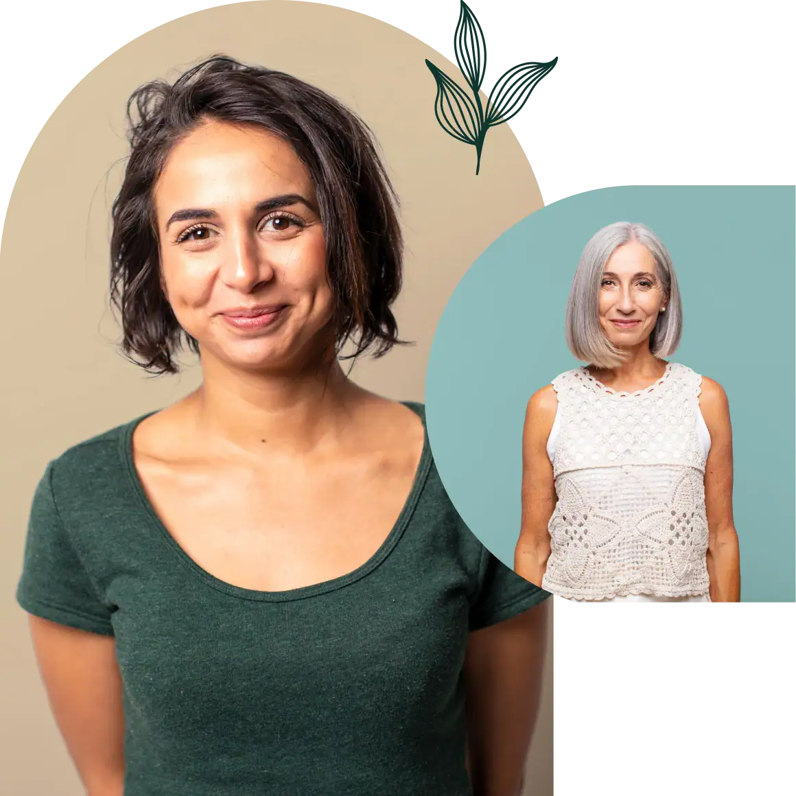 A wellness-themed graphic featuring a younger woman and an older woman side by side, symbolizing healthy aging, menopause awareness, and support across different stages of life.